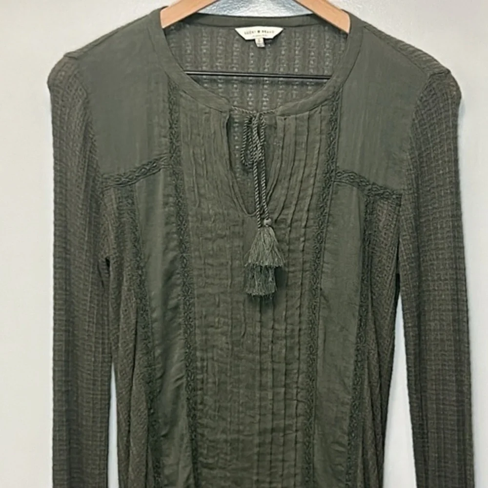 Lucky Brand Drop Needle Top- Dark Aloe-Linen Blend- Women's Small - Picture 7 of 16
